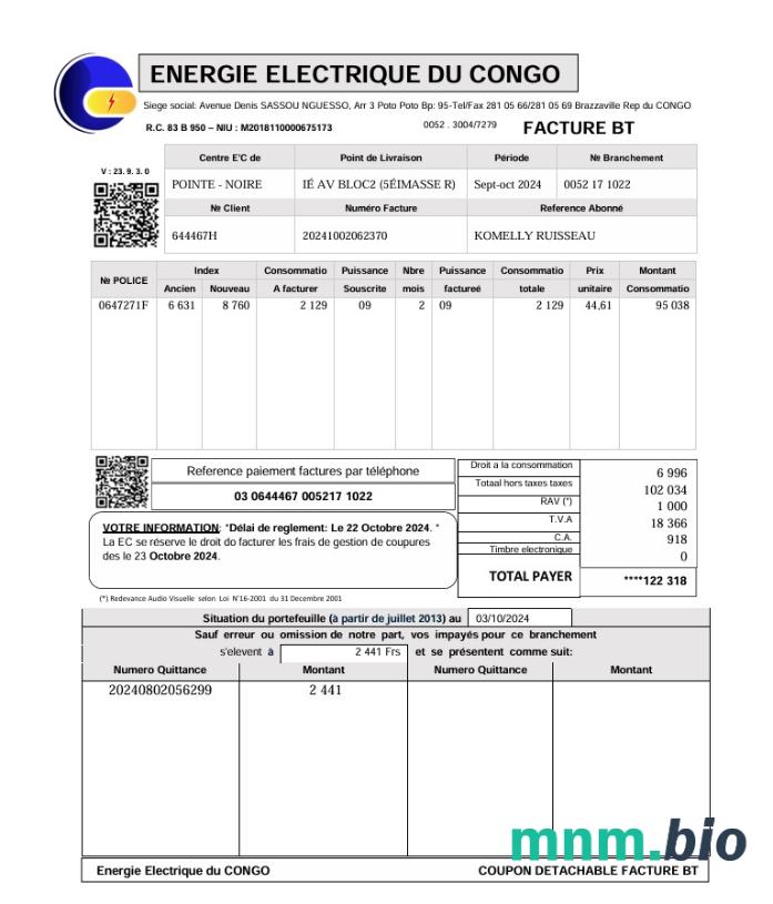 Kongo Energie Electrique Du rachunek za media